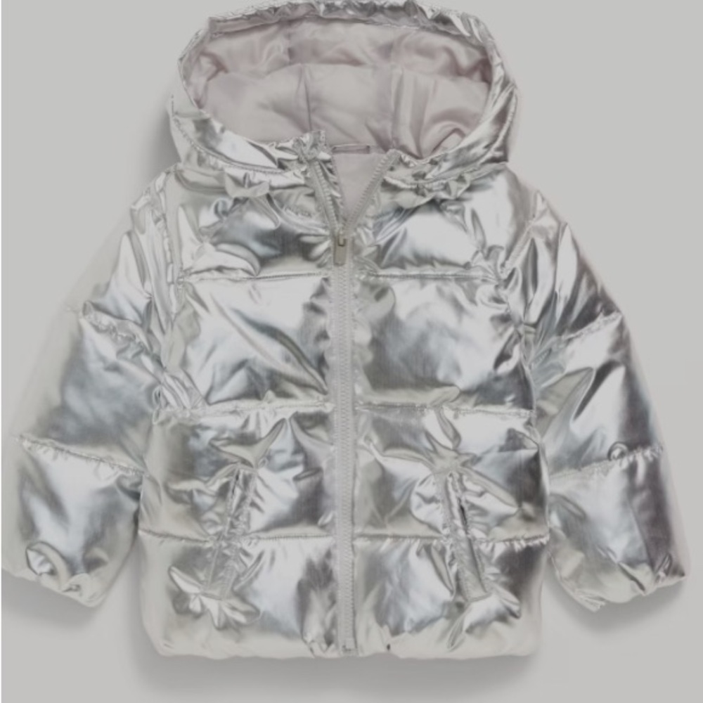 Old Navy Shiny Silver Kids Puffer Jacket